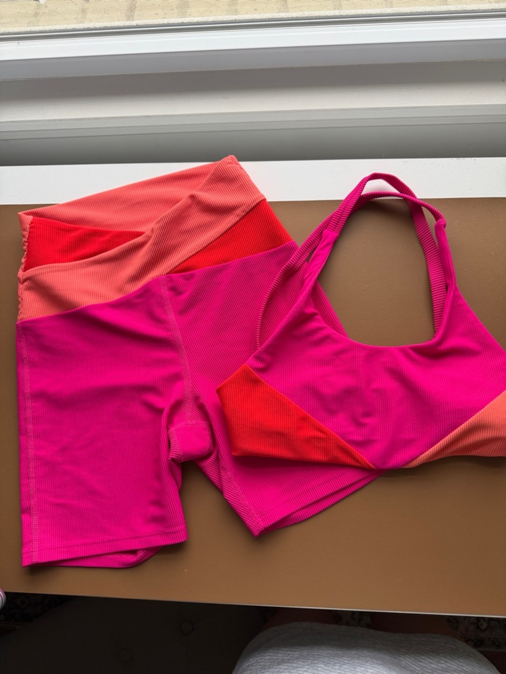 Beach Riot Pink and Coral Colorblock Athletic Shorts Set